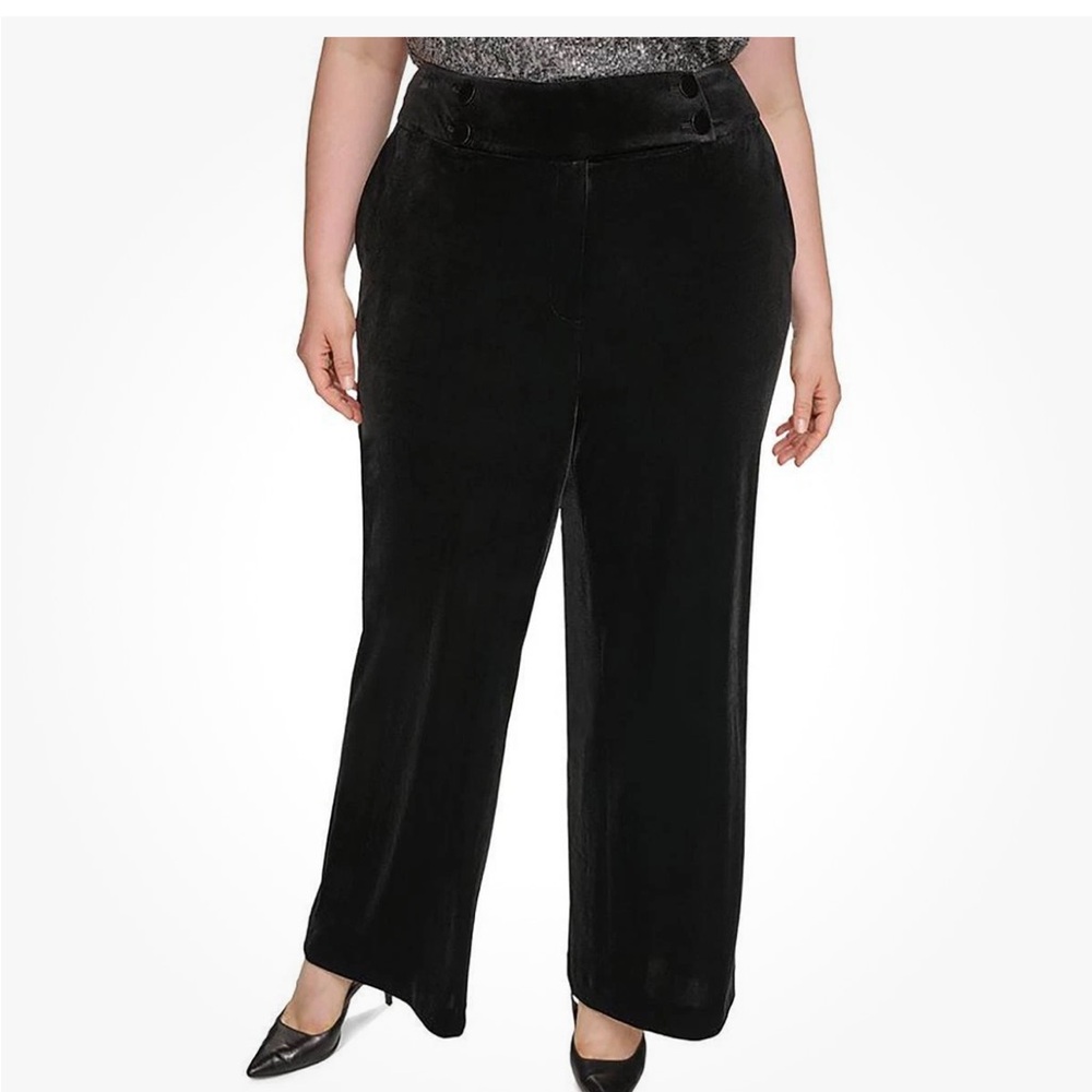 NWT Macy’s Calvin Klein Women's Black Velvet Wide Leg Pants SZ 20W Trendy